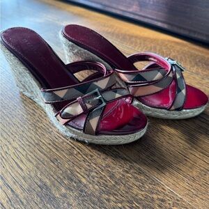 Burberry Red and Beige Wedge Sandals